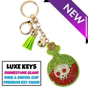 Luxe Keys Rhinestone Keychain- Green Poison Bottle Large